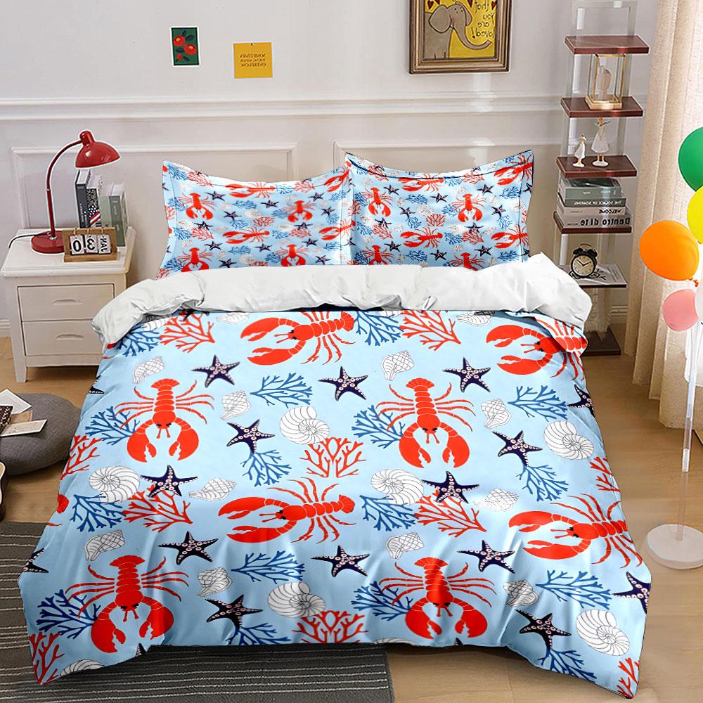 Nautical Lobster and Starfish Bedding Duvet Cover Set (1*Duvet Cover 2*Pillowcases, without duvet insert)