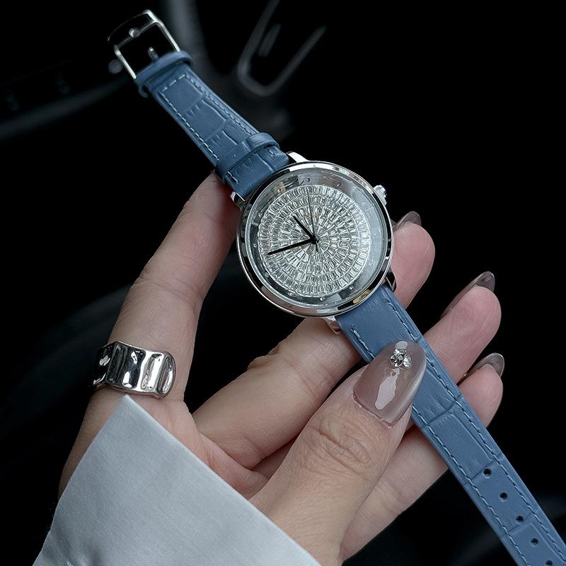 Fashion Strap Diamond Watch Ladies Full Diamond Watch Feminine Leather Strap Rose Gold Diamond Face Diamond