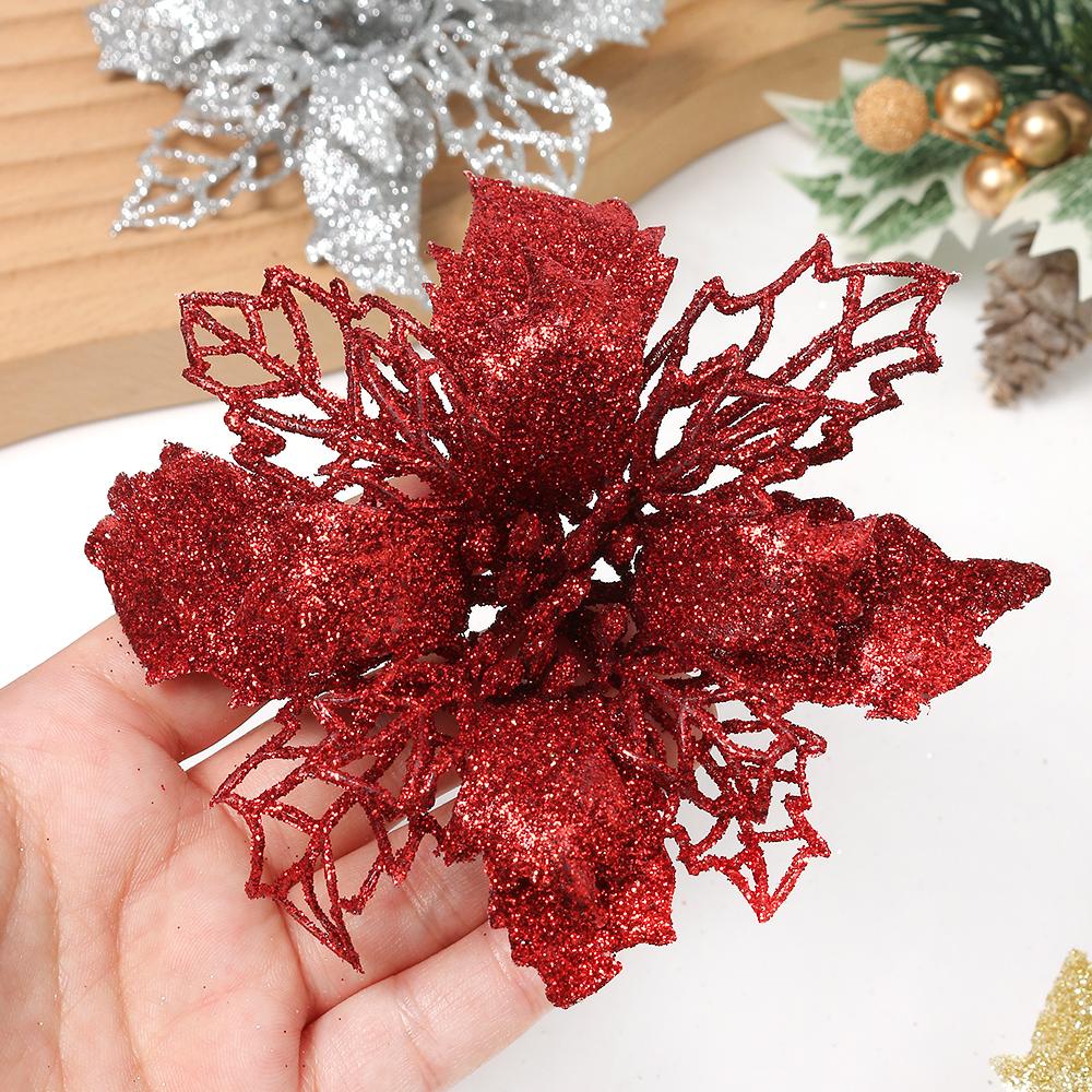 5/10Pcs Christmas Decoration 11CM Artificial Flowers Xma Tree Pendant Ornaments Home Decor Navidad New Year 2025 Party Supplies