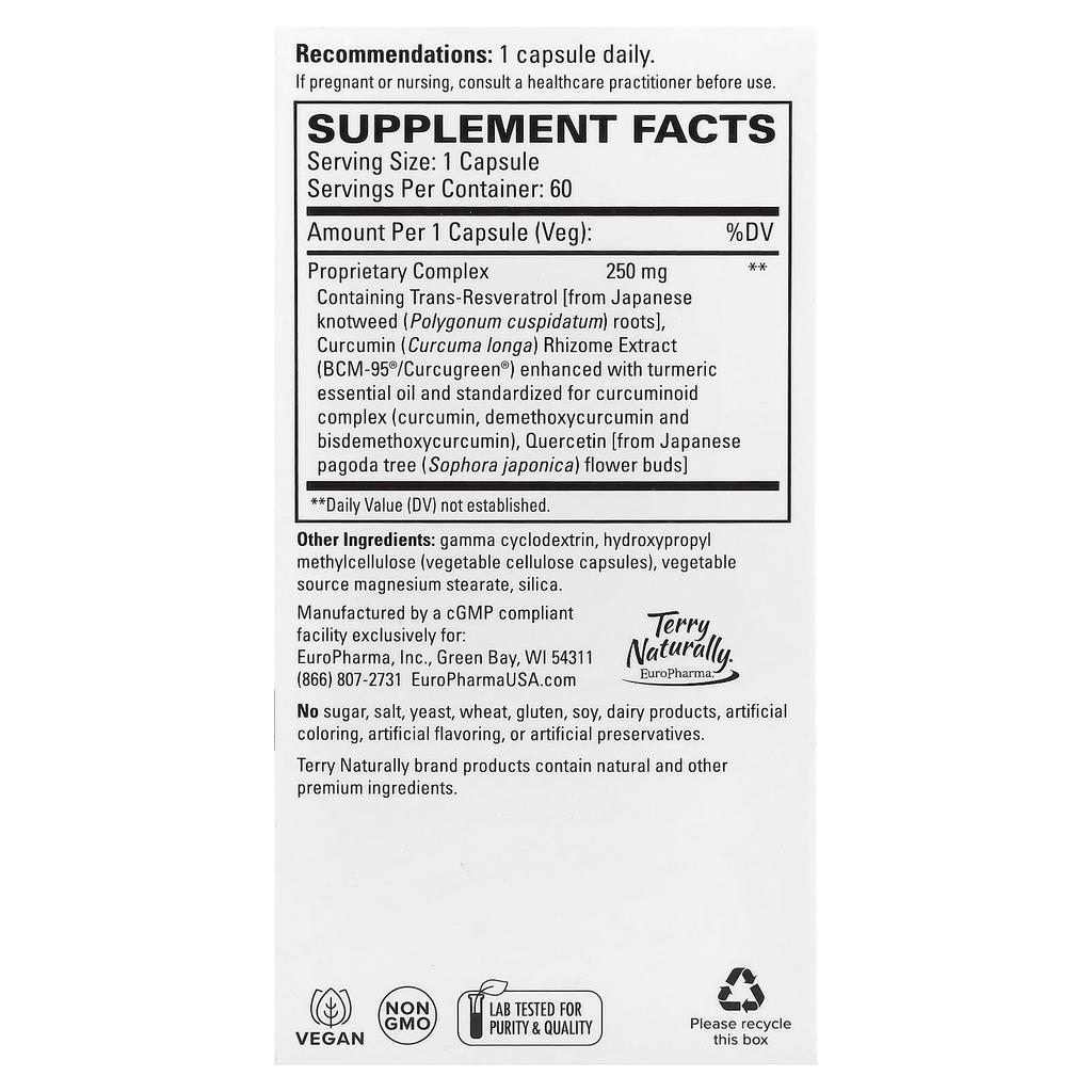 Terry Naturally, BCM-95® Resveratrol Complex with Curcumin and Quercetin, 60 Capsules