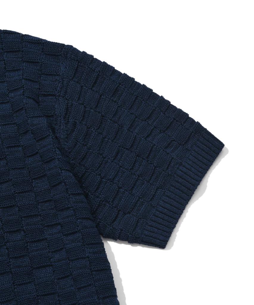 COVERNAT Block Texture Collar Half Knit Navy