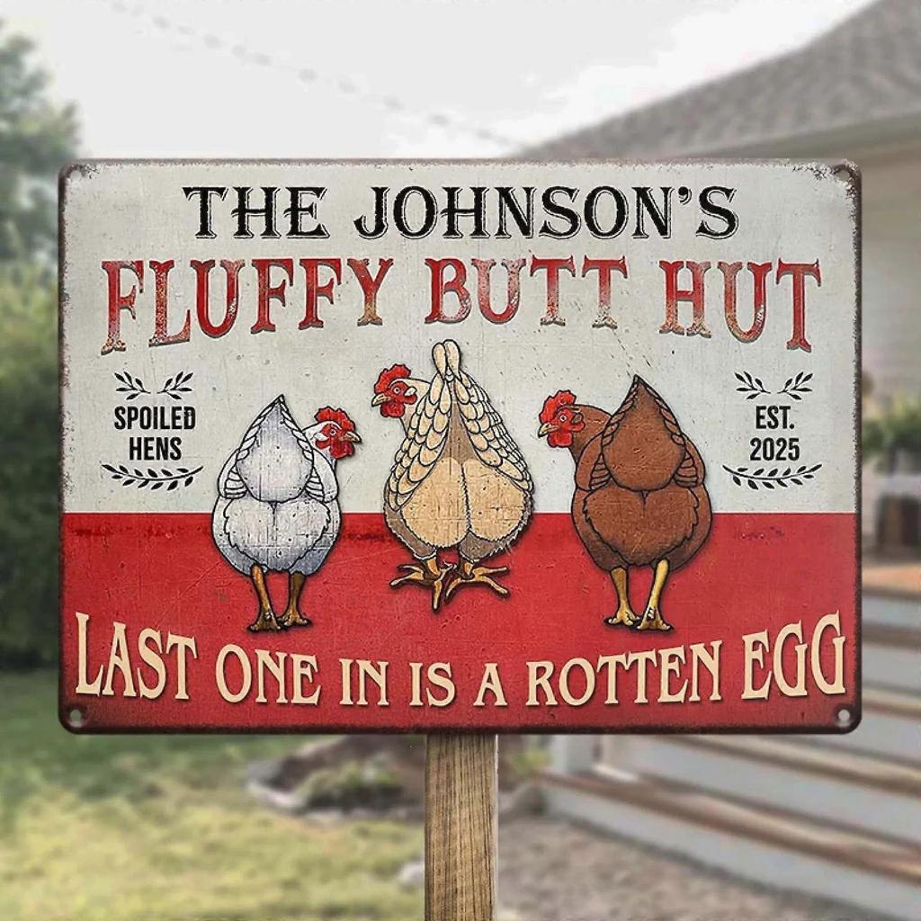 Fluffy Butt Hut Chicken Coop Metal Sign, Funny Farm Decor
