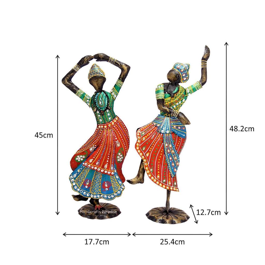 Wrought Iron Bharatnatyam Dancing Couple Showpiece For Home Décor, 17.75 Inch, Multicolor