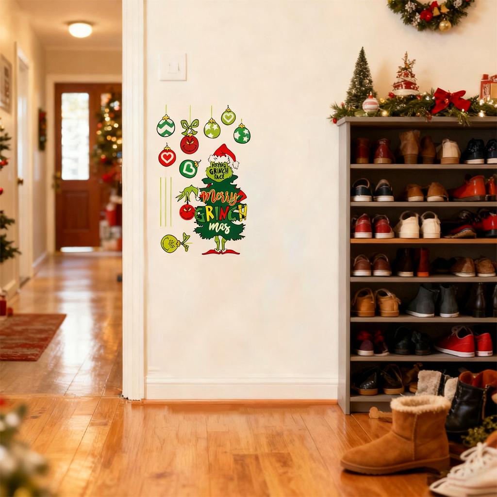 Рождественские стикеры на стену и окна Гринч! Мультяшный декор Зеленый Монстр для праздничного веселья, идеально подходит для преображения праздничного дома.