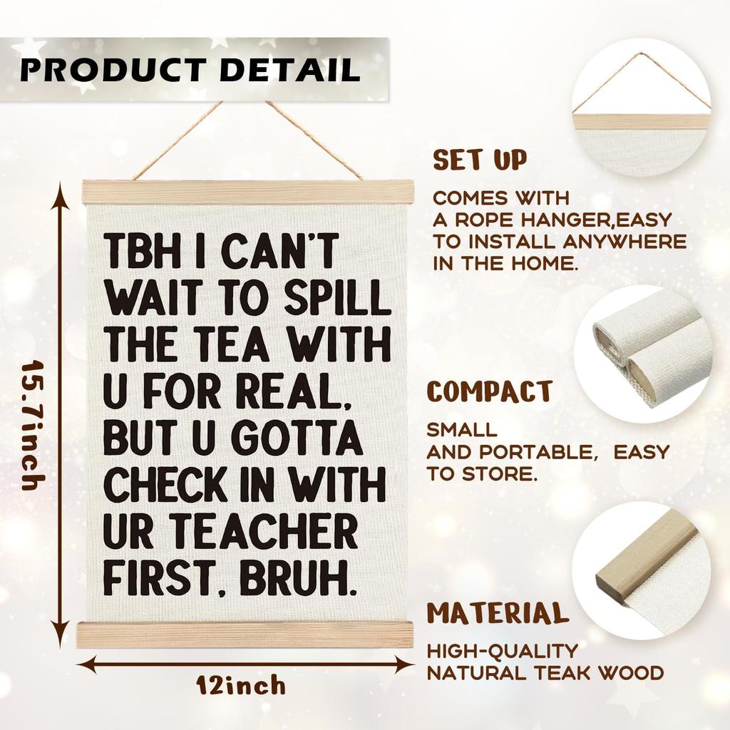 RYYCDOI Middle High School Classroom Wall Decor, Tbh I Can't Wait to Spell the Tea Funny Classroom Wall Art Poster, 12x16 Inches
