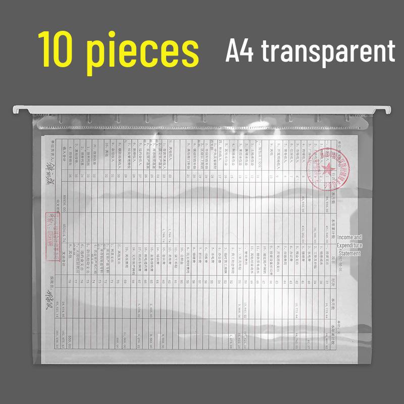 A4 Transparent Plastic Hanging File Folder with Clip Fastener