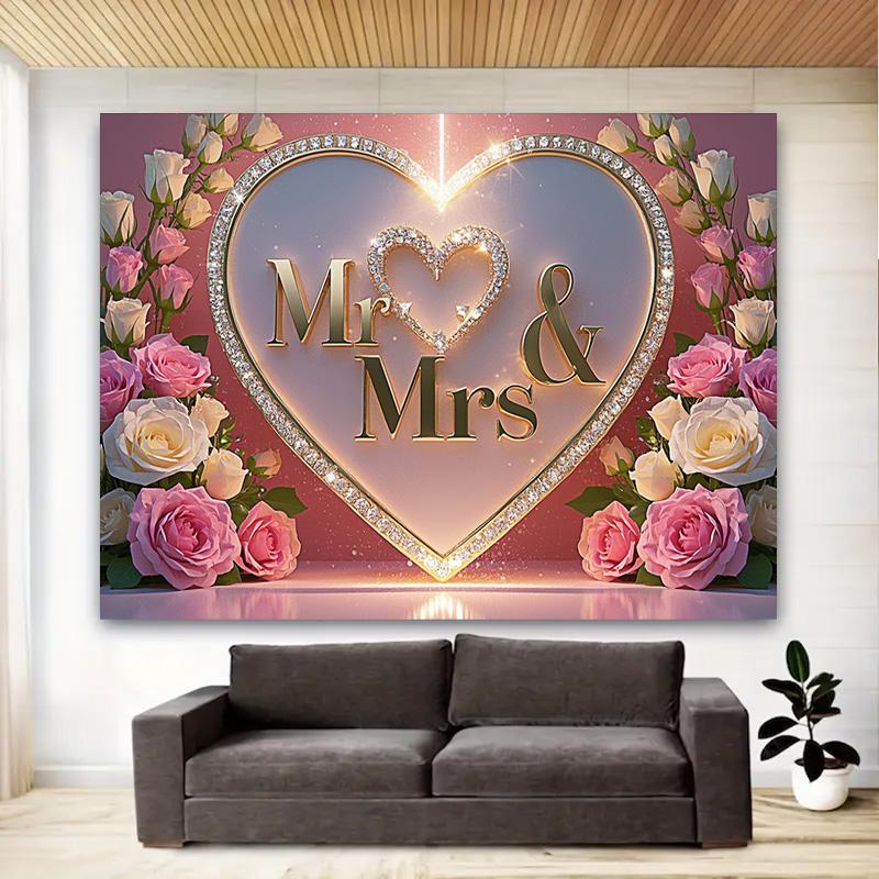 Фон «Мистер и миссис» с розами и блестками для романтической свадьбы, помолвки, декора вечеринки — универсальный фон для фотографий, для помещений и улицы
