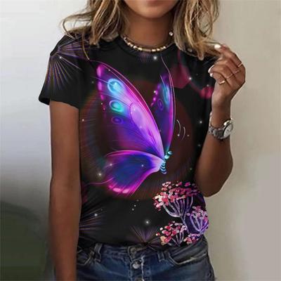 Летняя модная блузка, женские футболки с 3D принтом, футболка с бабочкой, повседневный топ с короткими рукавами, базовая женская одежда большого размера