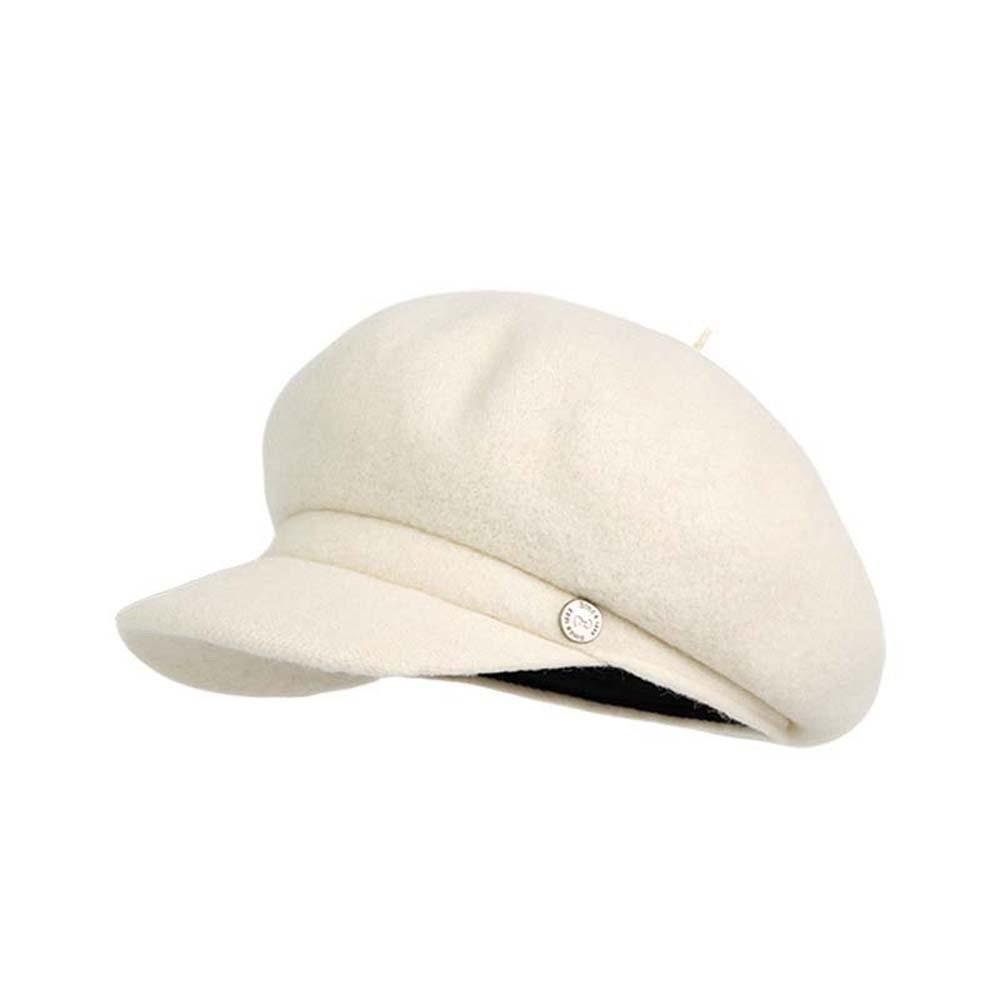 Casual Solid Color Wool Beret Cap Dome Knitted Female Painter Cap Big Head Circumference Versatile Octagonal Brimless Hat Spring