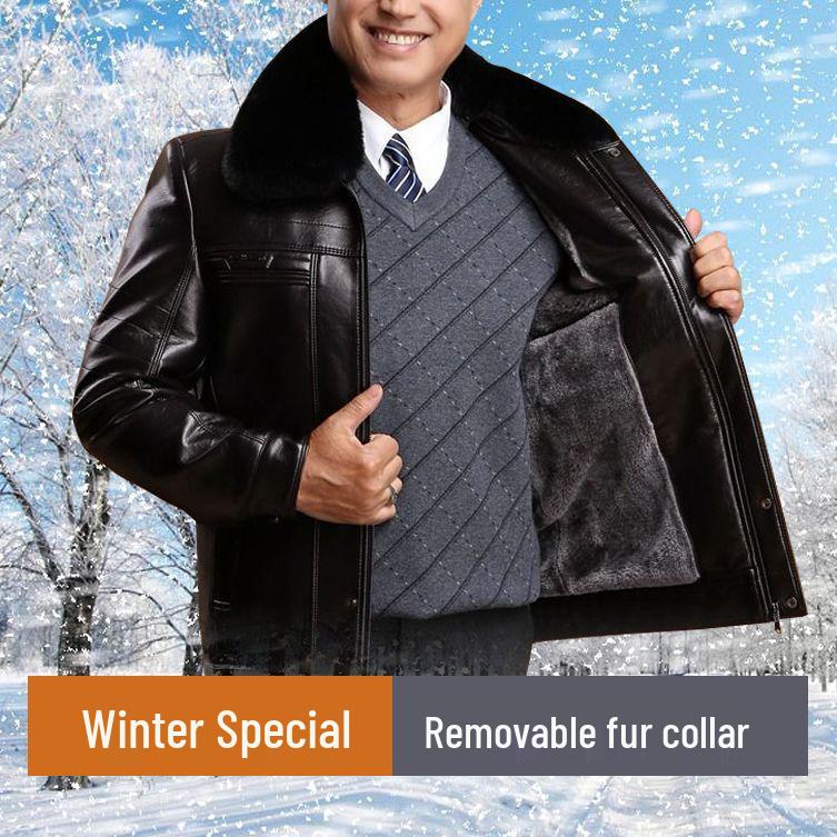 Мужская теплая кожаная куртка для среднего и пожилого возраста
