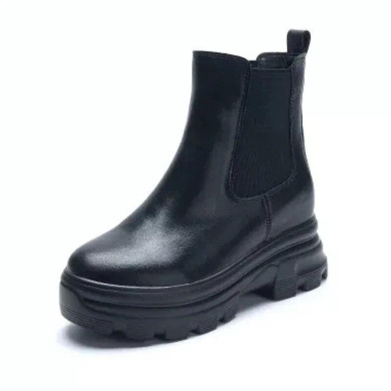 Fujin, 8 см, 2023, натуральная кожа, ботильоны «Челси», осень-зима, плюшевые теплые ботинки на платформе до середины икры, женская весенняя обувь в Риме