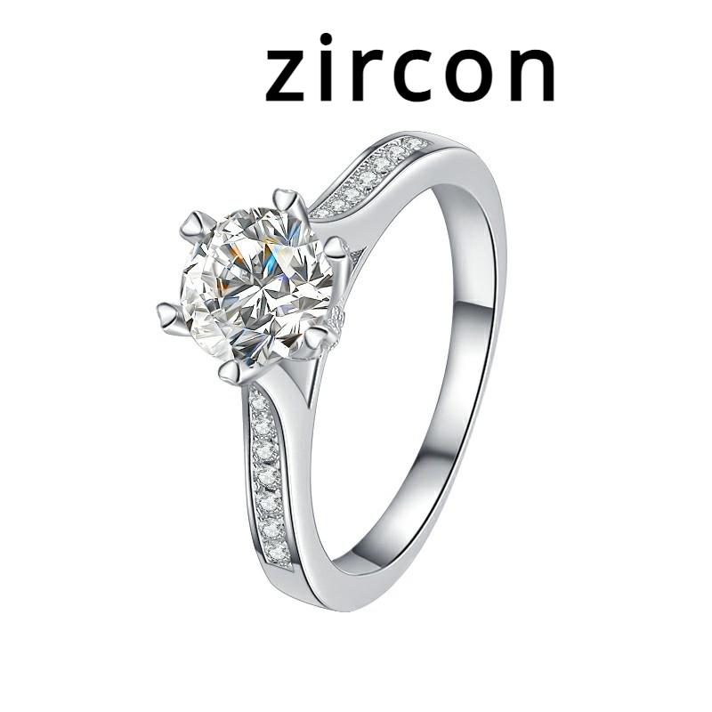 S925 Sterling Silver Women's Ring Moissanite 1 Carat Platinum Plated Crown Six Claw Ring Engagement Ring Wedding Ring Gift for Girlfriend