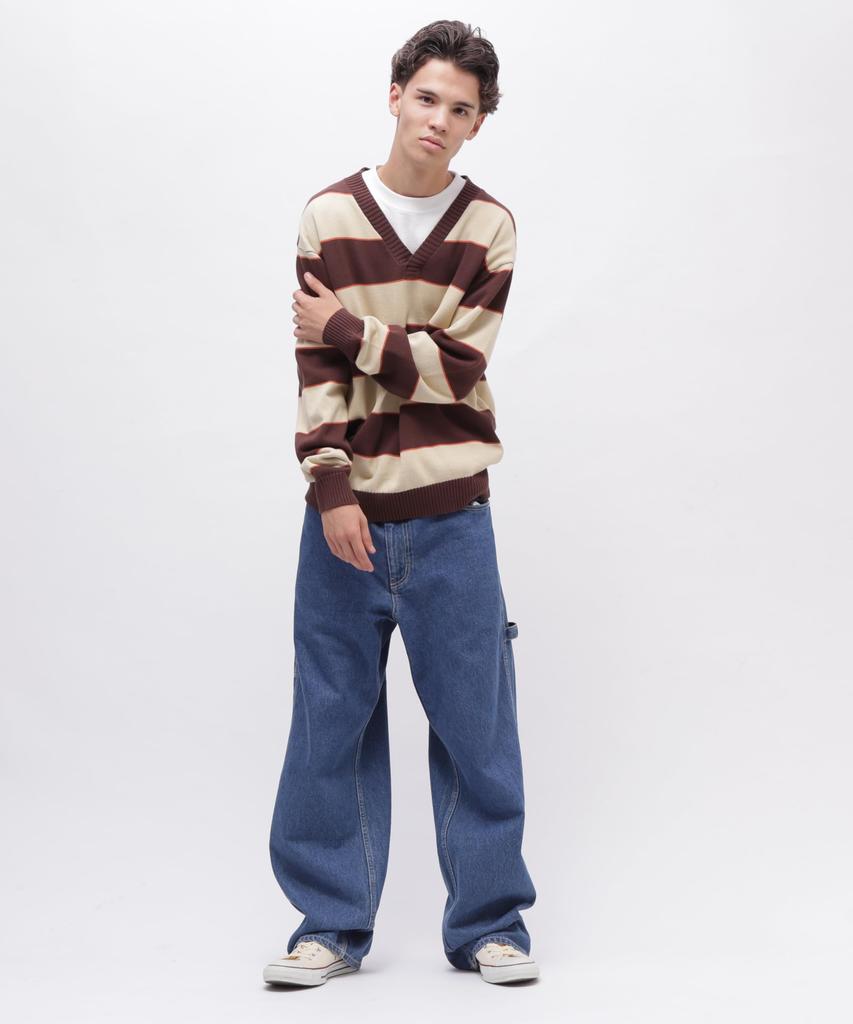 AVIREX V-NECK BORDER KNIT Men's M 050 Braun 783-4240006