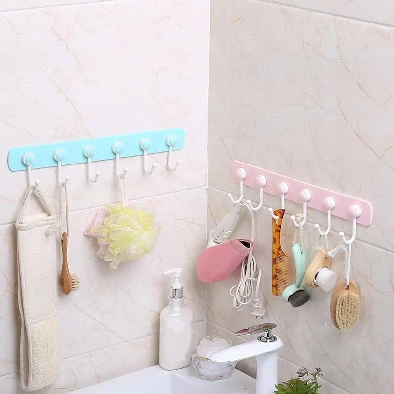 Household Kitchen Adjustable Wall Door Hanger Rack Multifunction Kitchen Storage Holder 6 Hooks Spoon Scoop Bathroom Organizer