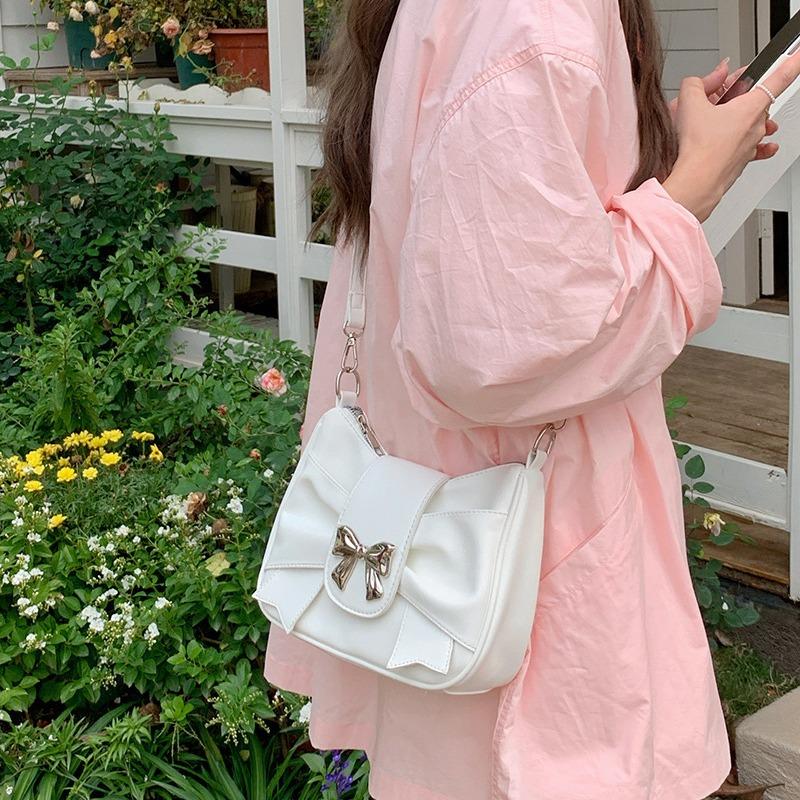Новые кожаные сумки через плечо для женщин, милые сумки через плечо с бантом для девочек, повседневные однотонные плиссированные женские сумки