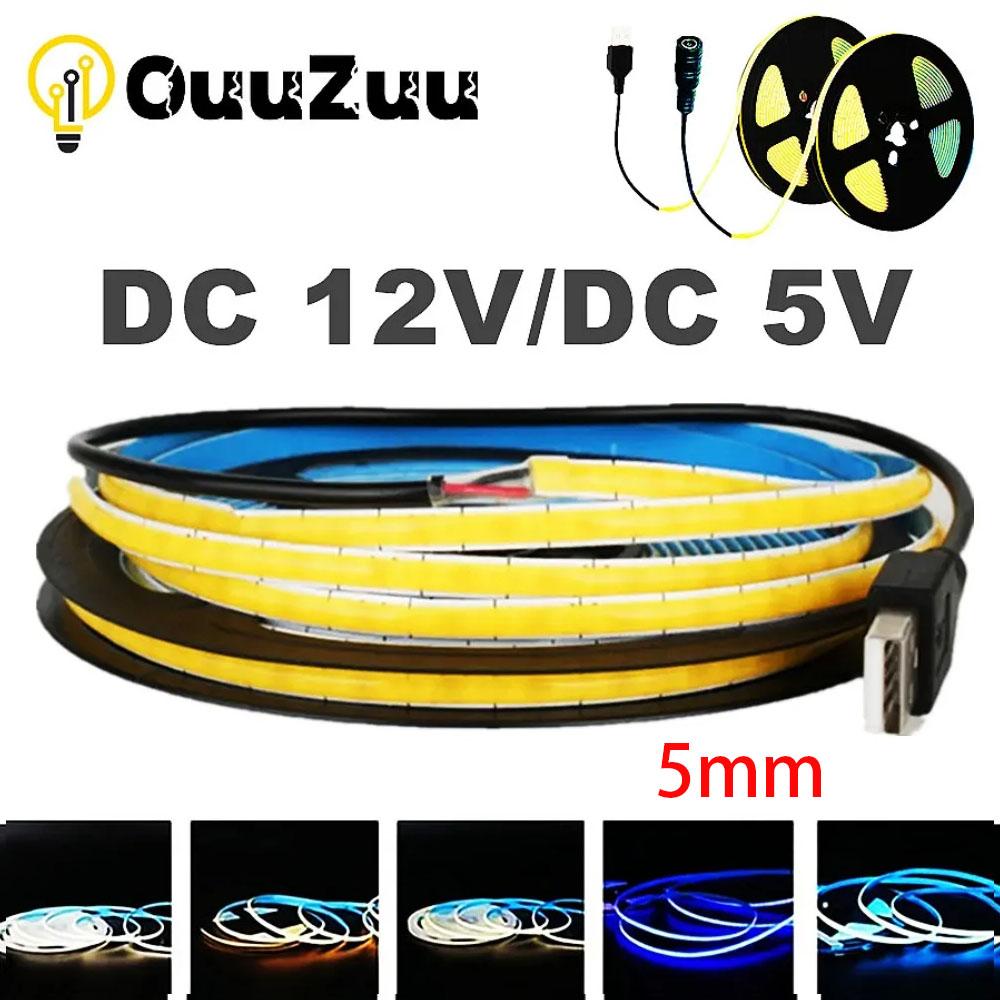 DC 5 В 12 В USB светодиодная лента COB 400 светодиодов/м 5 мм белая теплая белая светодиодная лента 1-10 м светодиодная гирлянда для ТВ фоновая лента для домашнего декора лампа