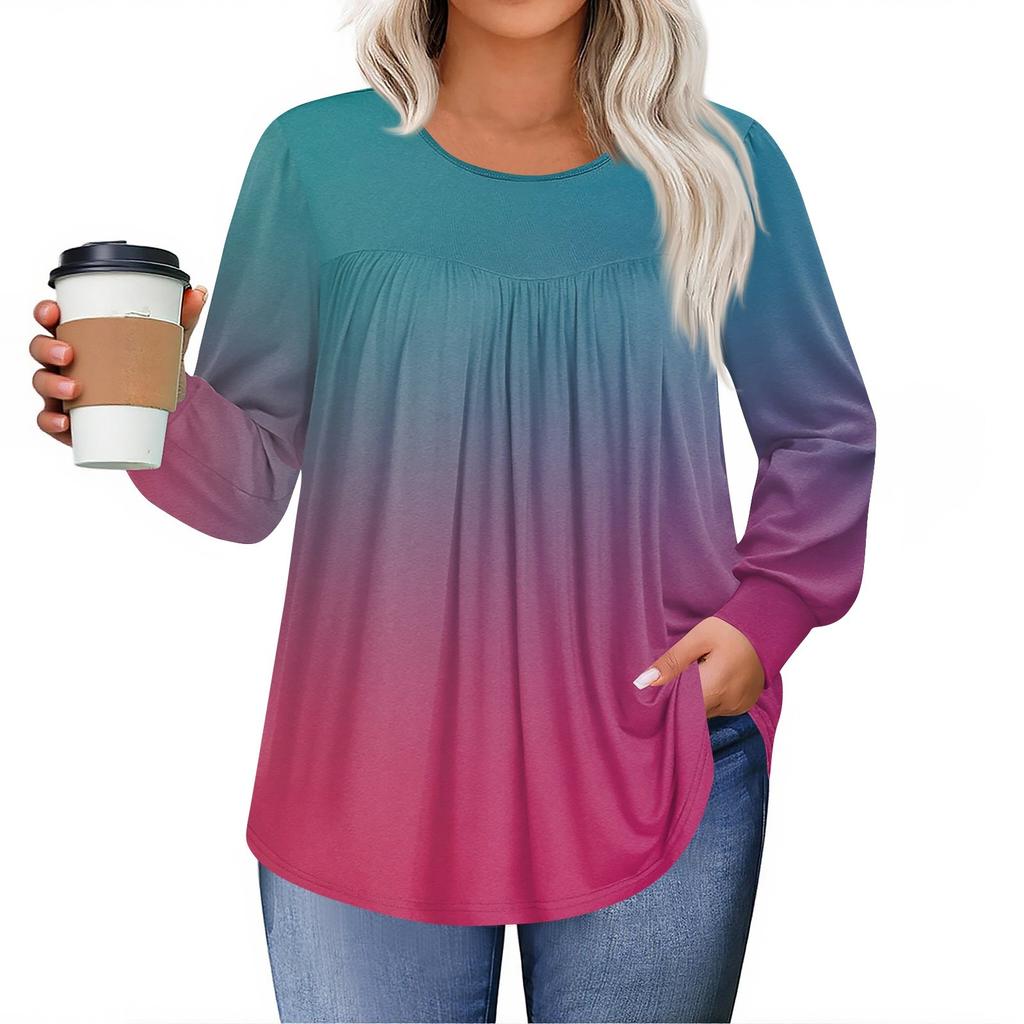Женские топы больших размеров, рубашки с длинным рукавом, туника с круглым вырезом, повседневная свободная блузка L-5X