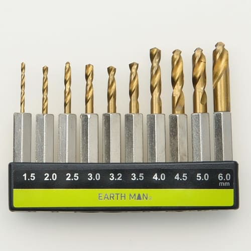Takagi EARTH MAN Короткое сверло по металлу, Набор из 10 штук, Шестигранный хвостовик 6,35 мм, Короткий размер затрудняет вибрацию, Легко позиционировать, Легко увидеть ма