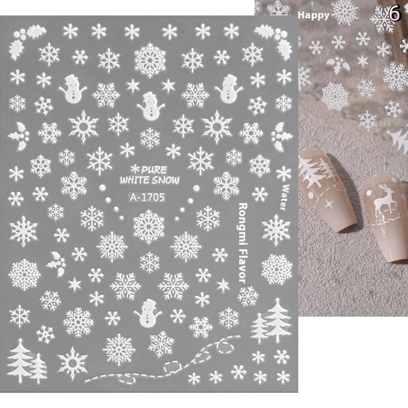 Winter Snowflake Christmas Nail Art Sticker White 3D Relief Adhesive Nail Art Decoration Sticker Nail Charm Manicure Decals