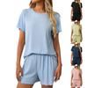 Women's Casual Solid Color Short Sleeved Pajamas Shorts Home Wear Two Piece Set