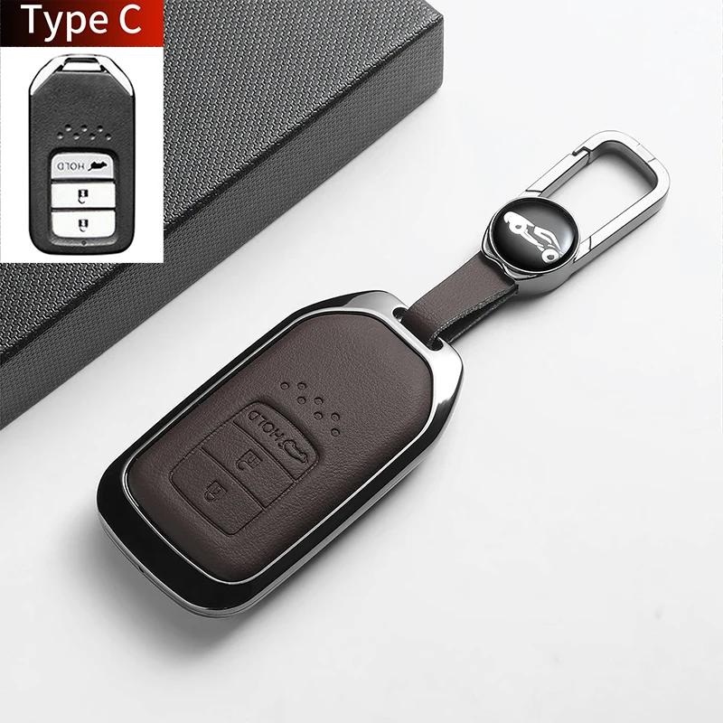 For Civic Accord CR-V For HR-V For Pilot Leather Car Key Case Cover Fob Auto Smart Protector Key Shell Decorative Accessories