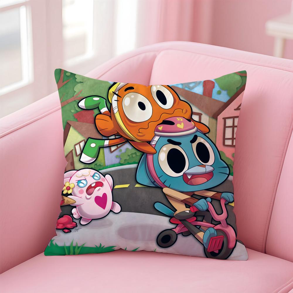 Classic British Cartoon TThe Amazing World of Gumball Cushion Cover Pillow Case Soft Skin Friendly Fabric  Concealed Zipper