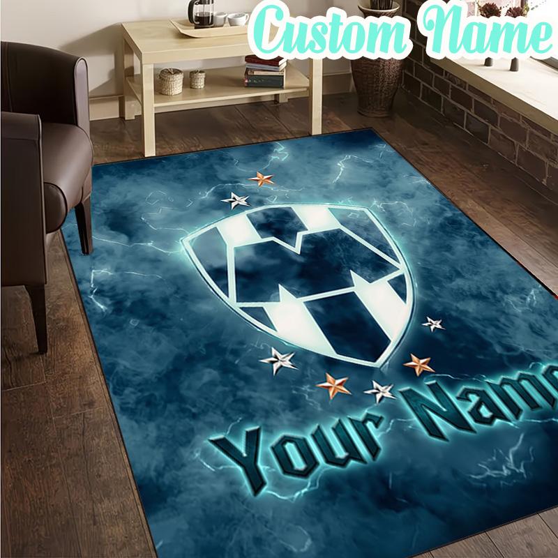 Custom Name Monterrey Emblem Design Rug, Office Rug, Chair Rug, Carpet for Living Rooms, Doormat Game Rug Home Decor Christmas Gifts