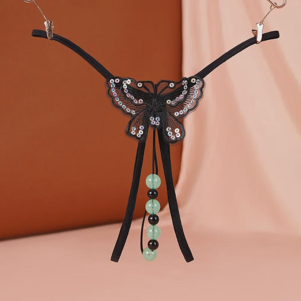 "Светящиеся жемчужные массажные стринги с открытой промежностью для женщин": Сексуальное нижнее белье для ночного клуба"