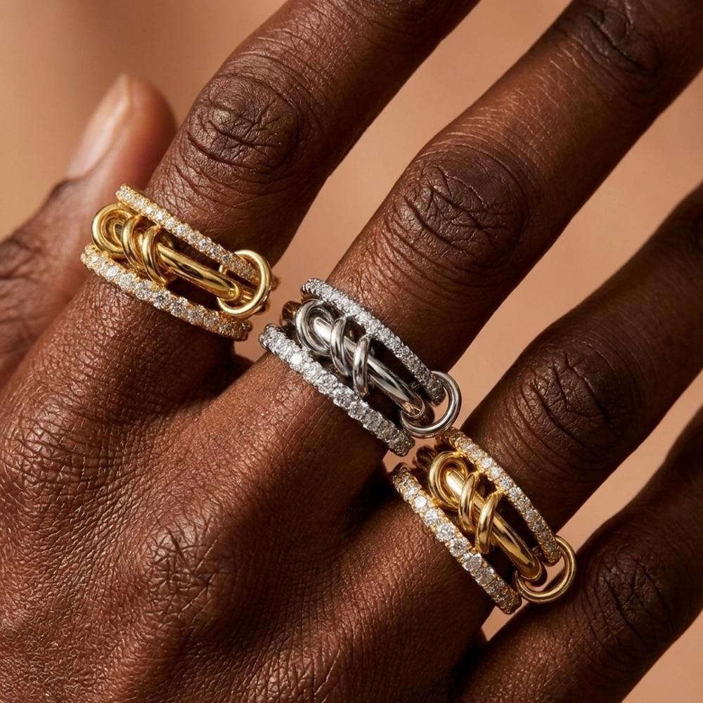5/6/7/8 Size Cubic Zirconia Multilayer Stackable Stainless Steel Rings for Women Gold Silver Mixed Color Finger Ring Jewelry