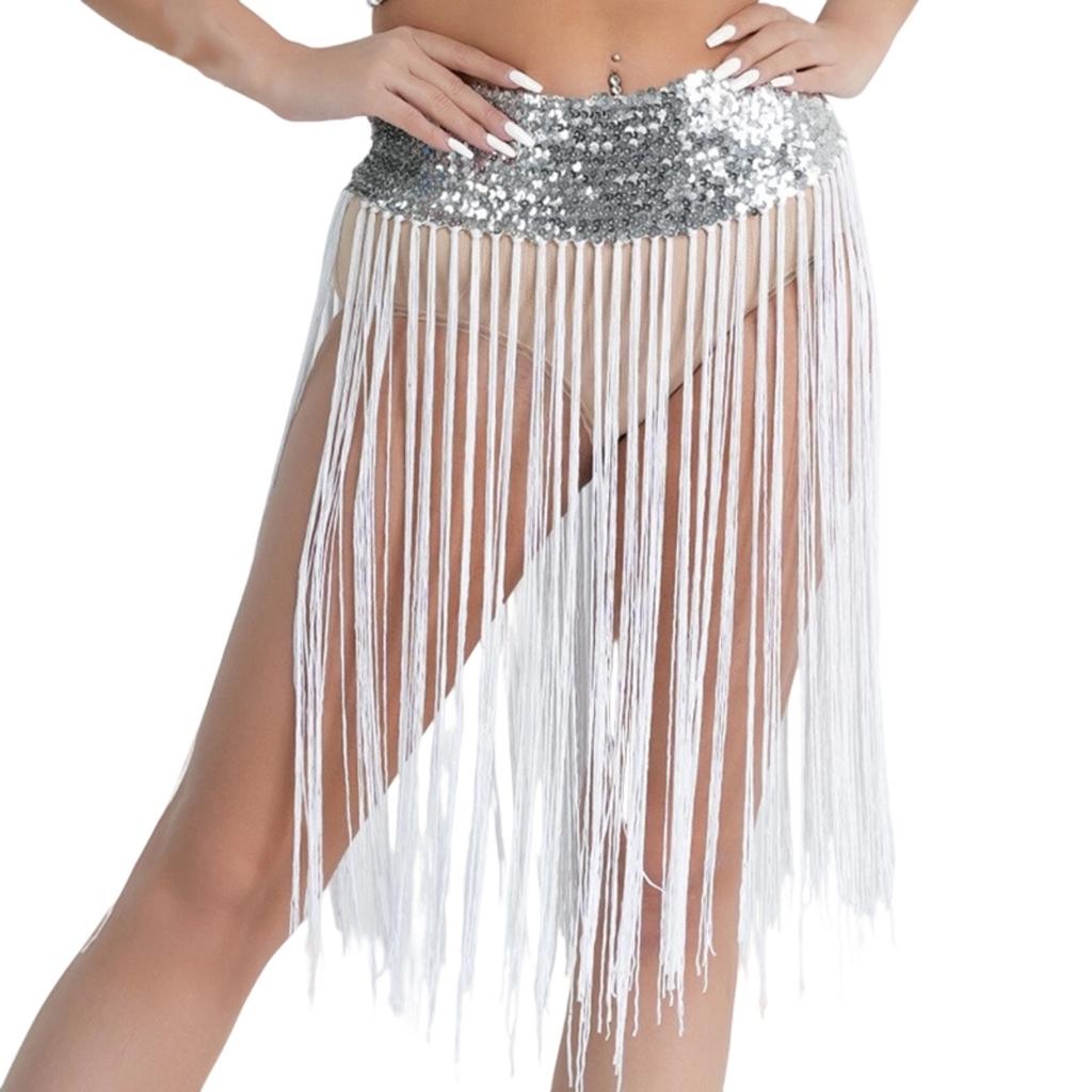 Women's Belly Dance Waist Chain Elastic Tassel Belt Waist Belt Dance Performance Hip Scarf