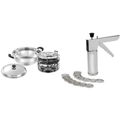 Кухонный пресс из нержавеющей стали/Машина для лапши/Мурукку и Многоярусная кастрюля из нержавеющей стали с индукционным дном и 6 тарелками в комплекте