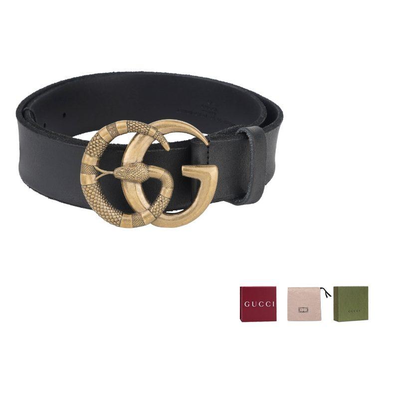 GUCCI Leather Belt Double G Buckle With Snake 1.5 Width 458949-CVE0T-1000