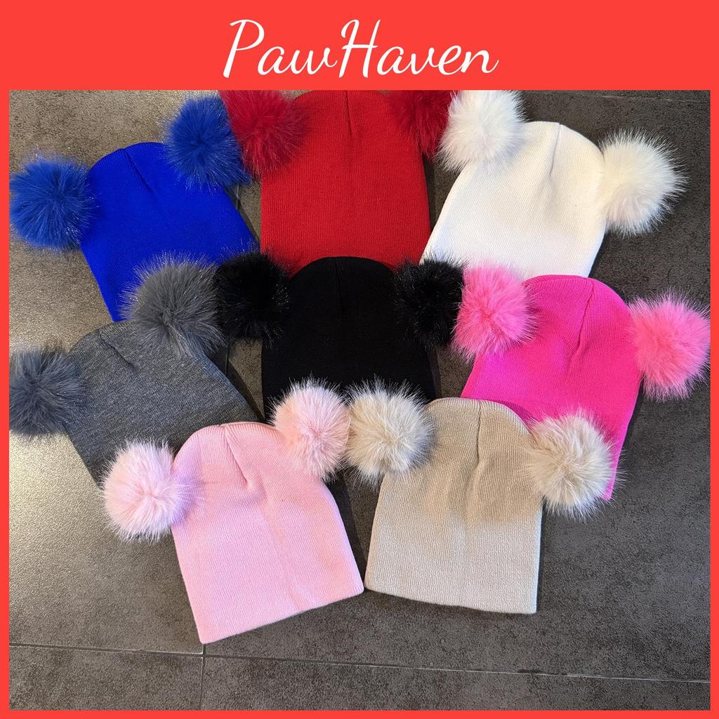 Double Solid Color Ball Knitted Cap Beanie With No Brim For Winter Use Daily