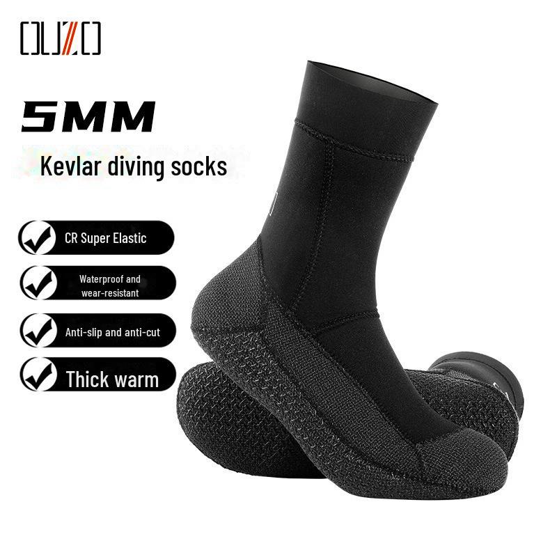 5mm Thick Neoprene Diving Socks: Warm, Waterproof, Non-Slip, and Cut-Resistant with Kevlar Elasticity.