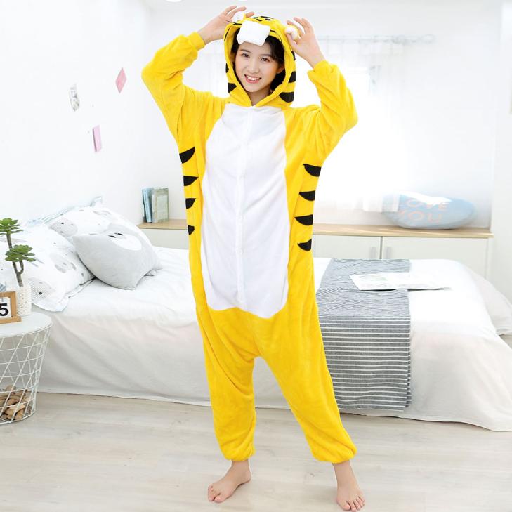 Animal Cute Yellow Tiger Adult Onesie Pajamas Kigurumi Women Men Sleepwear Set Cosplay Children Boys Girls Kid Clothes