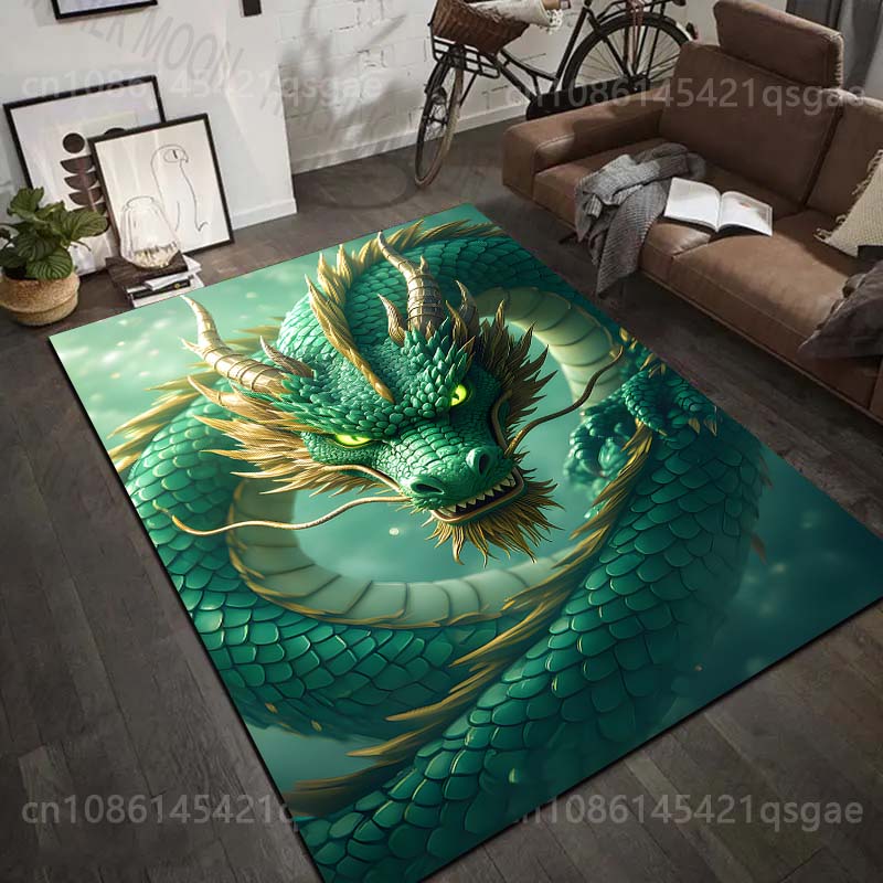 1PC Majestic green dragon coiled Print Carpet Rug for Living Room Bedroom Sofa Doormat Home Decor Non-slip Floor Mat
