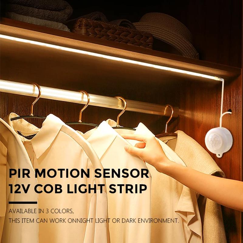 Лампа с автоматическим включением и выключением, беспроводной датчик движения PIR, светодиодная лента, 12 В, COB, лента для DIY, кухни, рождественская подсветка, украшение