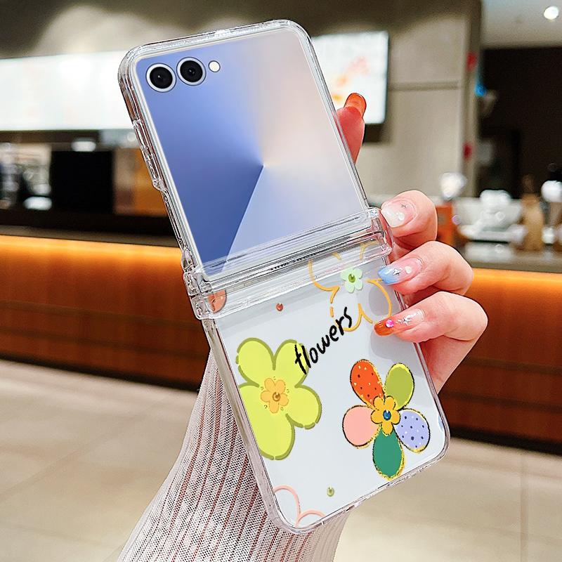 Чехол для телефона с узором из разноцветных цветов для Samsung Galaxy Z Flip 7 FE 6 5 4 3 5G, складной, жесткий, прозрачный из поликарбоната, для Samsung Z Flip7