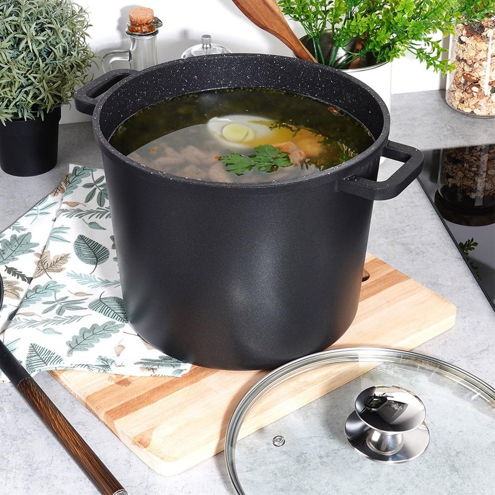Granite High Pot with Glass Lid 7.6L 25cm