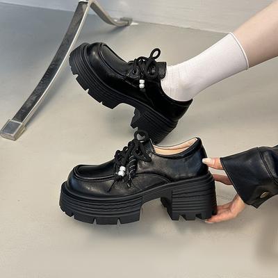 Женские туфли на платформе со шнуровкой Louboutin - Модные и универсальные туфли на удобном толстом каблуке, с круглым носком, из искусственной кожи, в британском стиле