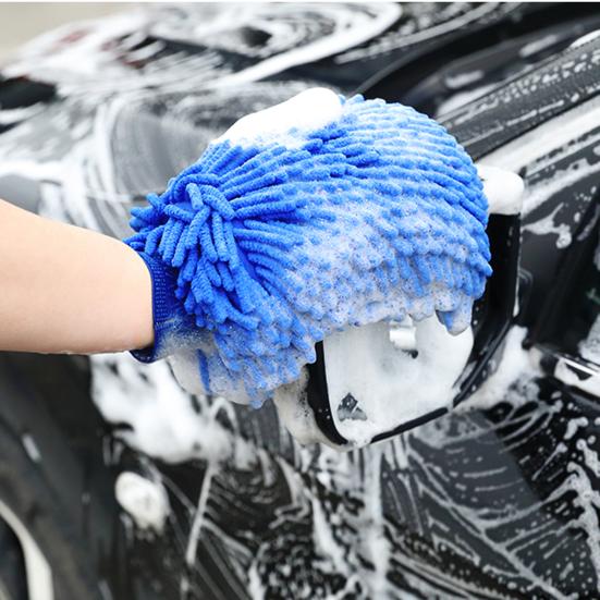 1 Pair Chenille Microfiber Car Wash Mitt Scratch Lint Free Double-sided Cleaning Strong Water Absorption Thickened Car Wash Gloves