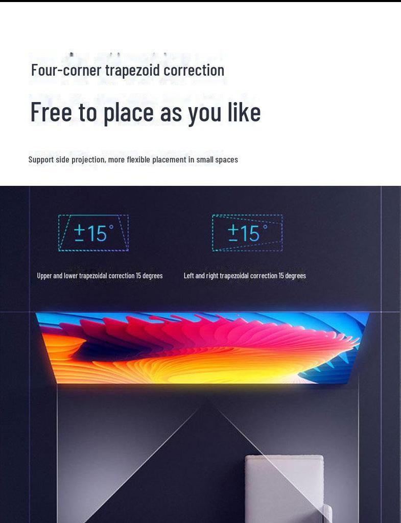Трансграничный портативный HD-проектор с коррекцией трапецеидальных искажений для домашнего кинотеатра и боковой/фронтальной проекции