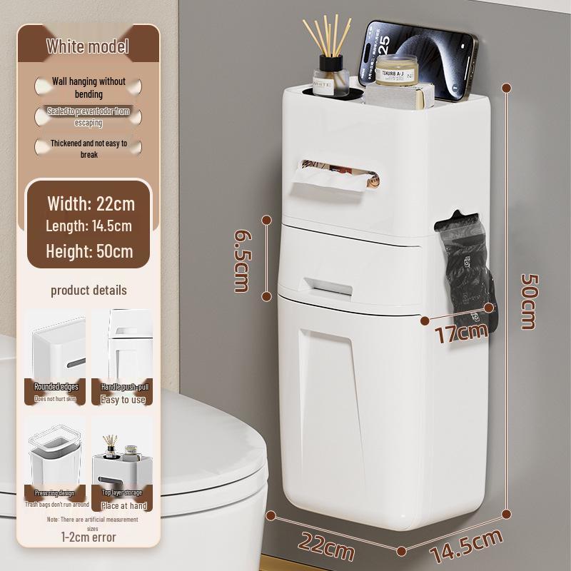 Настенное мусорное ведро для ванной комнаты с крышкой и держателем для туалетной бумаги для домашнего использования