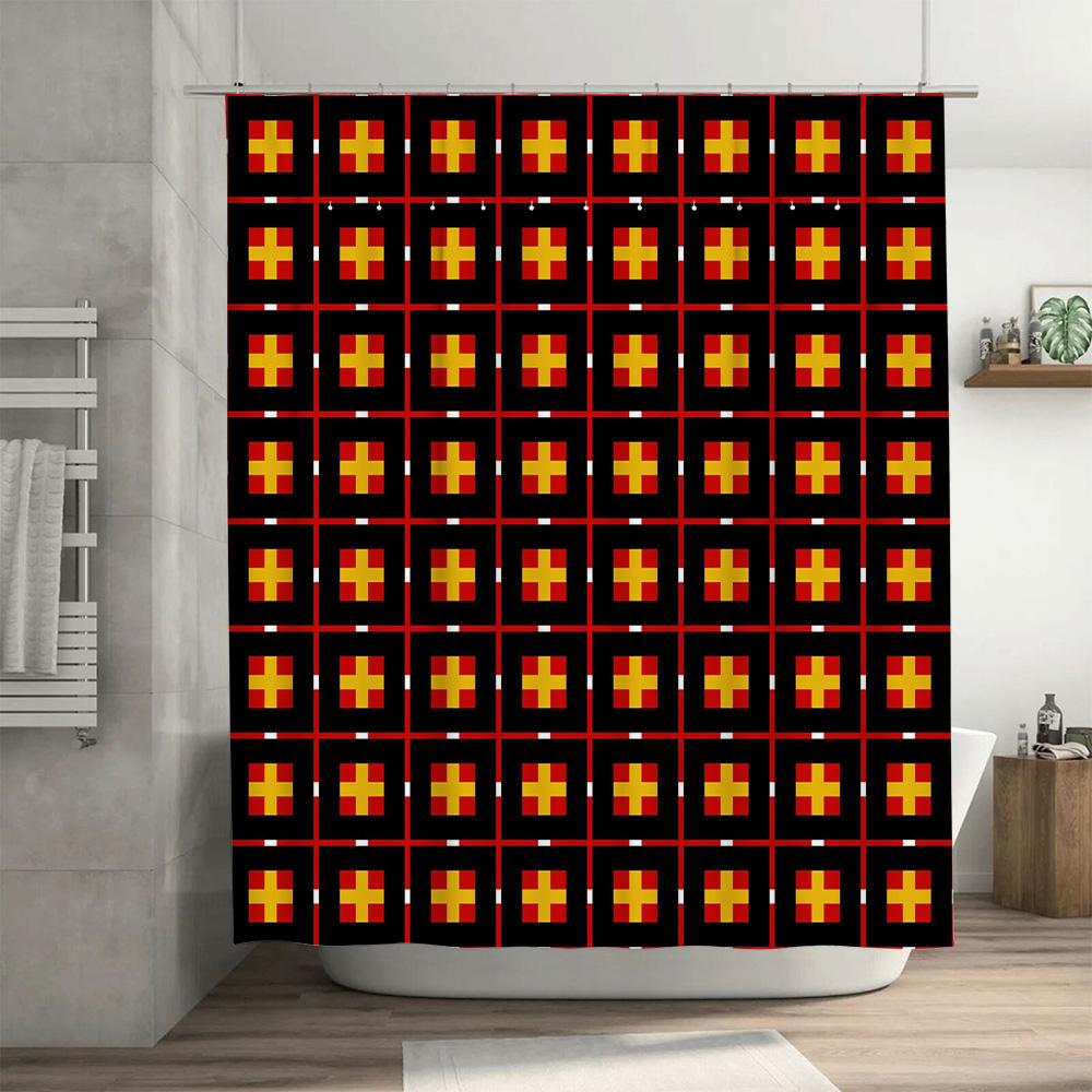 Stylish 3D Geometric Pattern Shower Curtain Set for Bathroom Decor Bright Yellow Black Color Combination