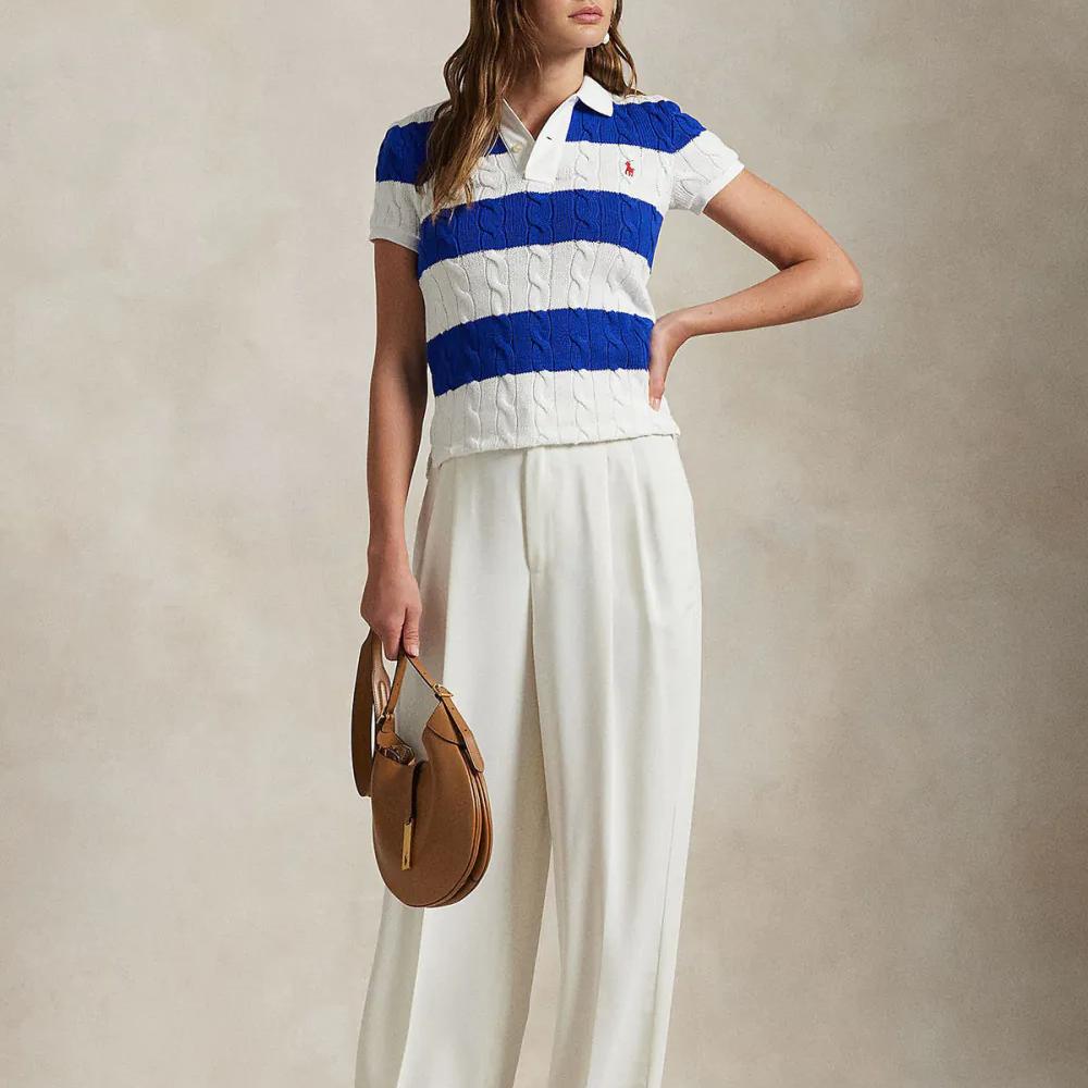 Polo Ralph Lauren Лого Поло в полоску с цветными блоками и коротким рукавом Женские топы Синий 211943043-009