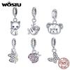 925 Sterling Silver Cute Cat Animal Charms Pendant for Original 3mm Bracelets & Necklaces