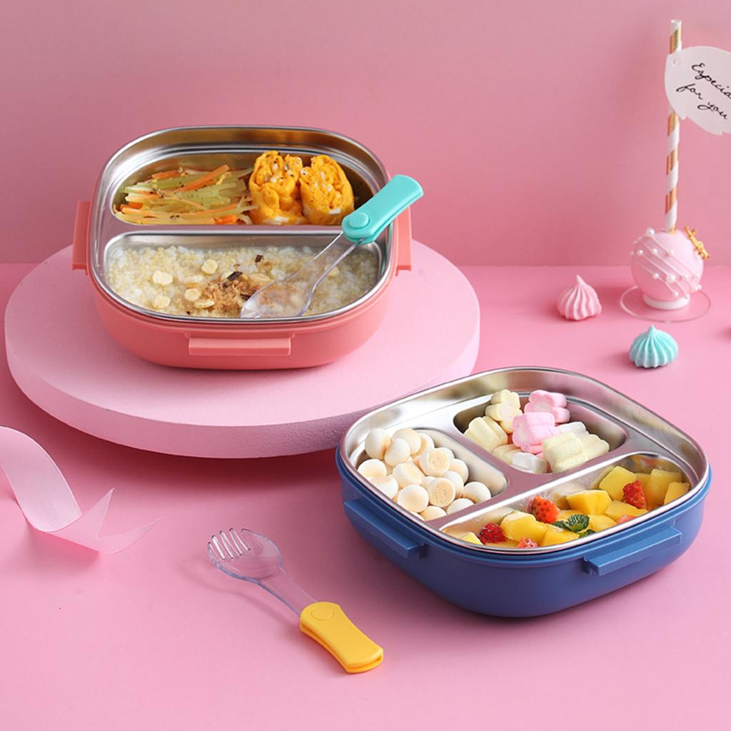 Lunch Box With Fork Compartment Reusable Leakproof Stainless Steel Bento Box for Adults Kids School Office
