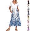 Women's Casual Dresses With Pockets, Flowing Maxi Skirt, Women's V Neck Short Sleeve Summer Maxi Dress