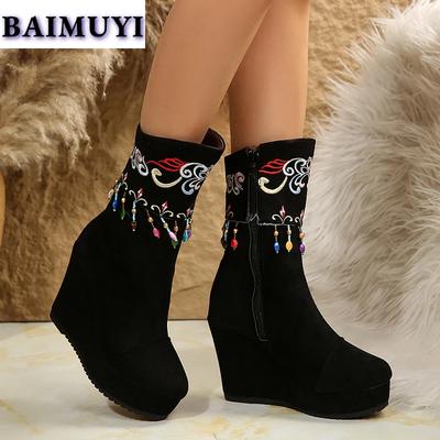 Женские ботильоны на платформе с принтом и танкеткой, туфли на очень высоком каблуке, тренд зимы 2025 года, новые замшевые ботинки «Челси», туфли-лодочки Mujer Botas