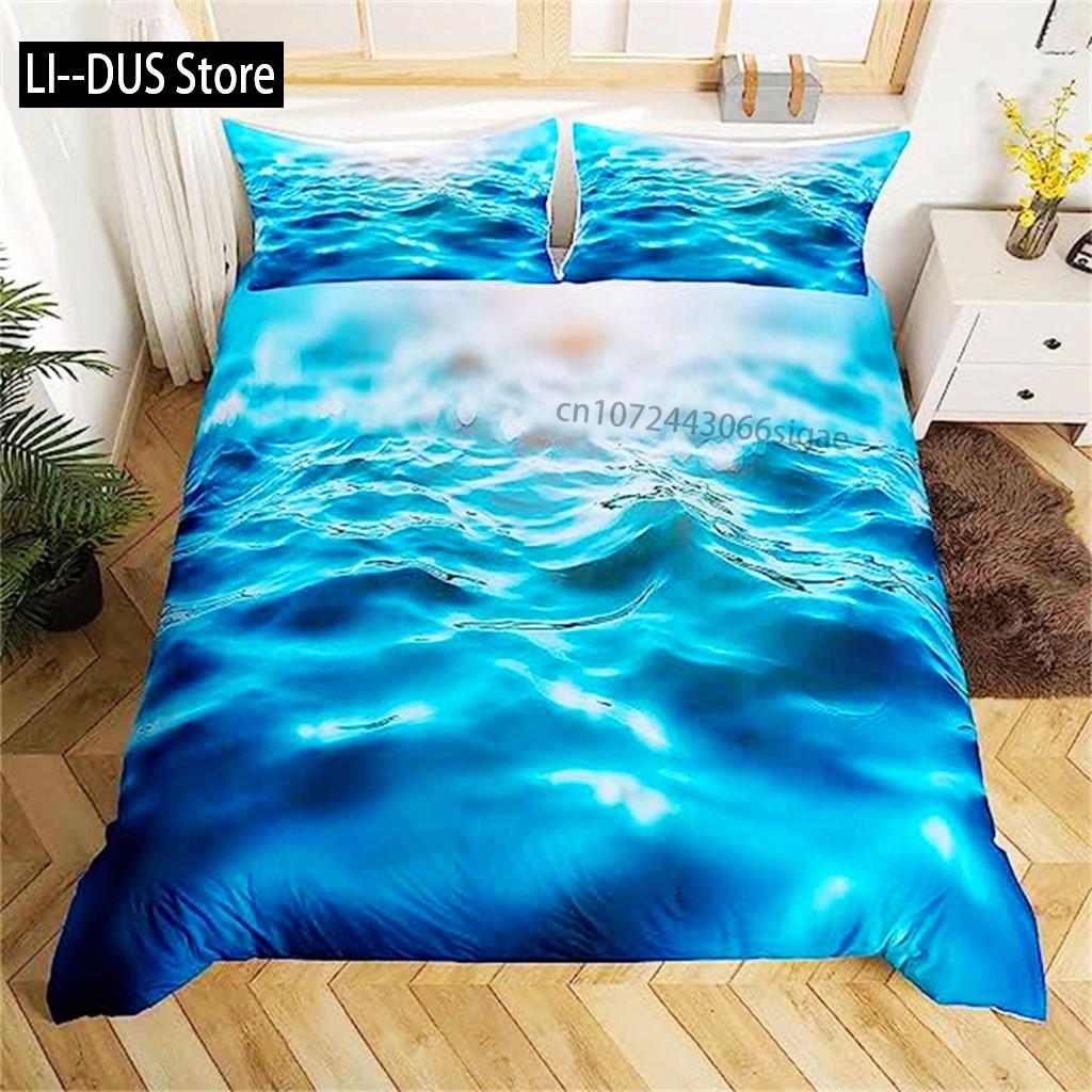 Blue Ocean Duvet Cover Waves Bedding Set Hawaiian Tripocal Sea Wave Sea Beach Bedding Comforter Cover Microfiber For Women Men